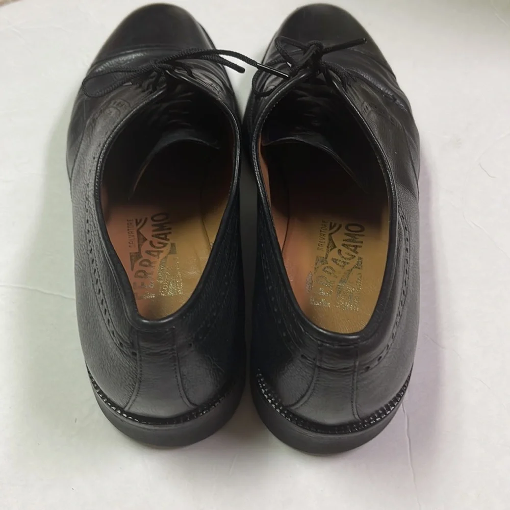 Men’s Salvatore Ferragamo Black Leather Cap Toe Lace Up Size 9M